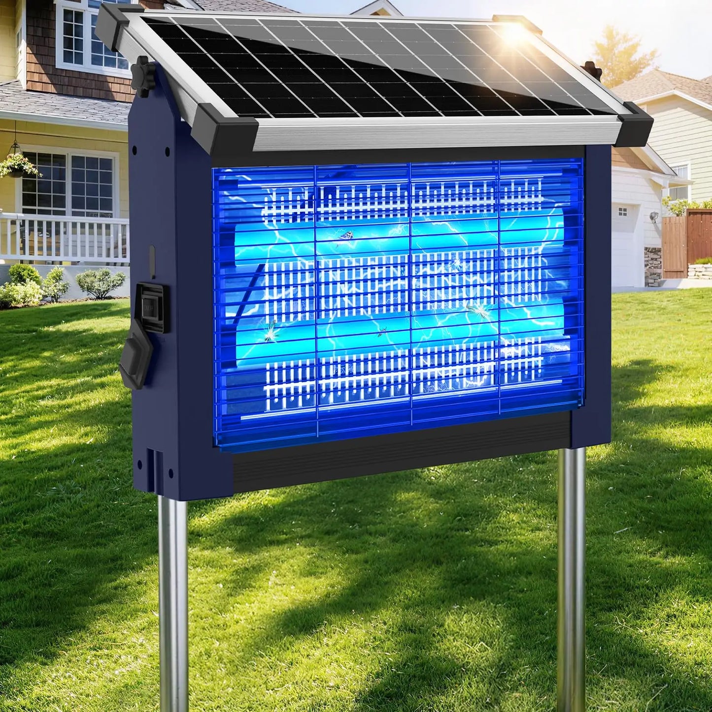Solar Bug Zapper Outdoor, 4500V Mosquito Zapper with Panel Sensor, Waterproof Electric Fly Zapper for Garden Patio Camping