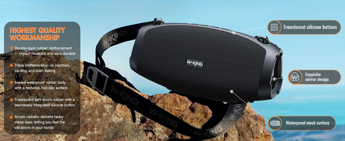 W-KING X10 Bluetooth Speaker, 120W Max Portable Loud Speakers Wireless Bluetooth Boombox, 70W IPX6 Waterproof Outdoor Party Large Big Speaker, Triple Passive Radiator/Subwoofers*2-Deep Bass/42H/TF/AUX/EQ