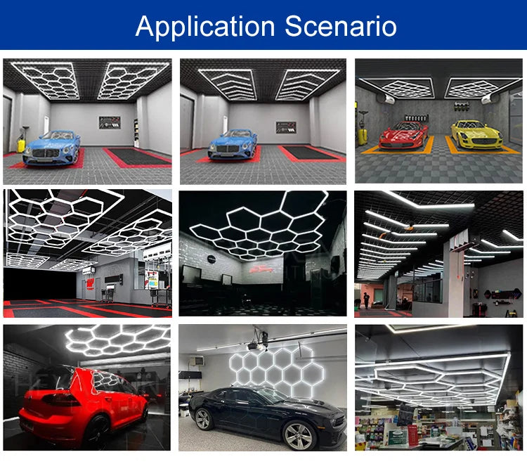 Hexagon LED Garage Light 6500K Honeycomb Ceiling LED Tube Lighting for Car Detailing Shop Light for Barbershop Gym Car Wash Room