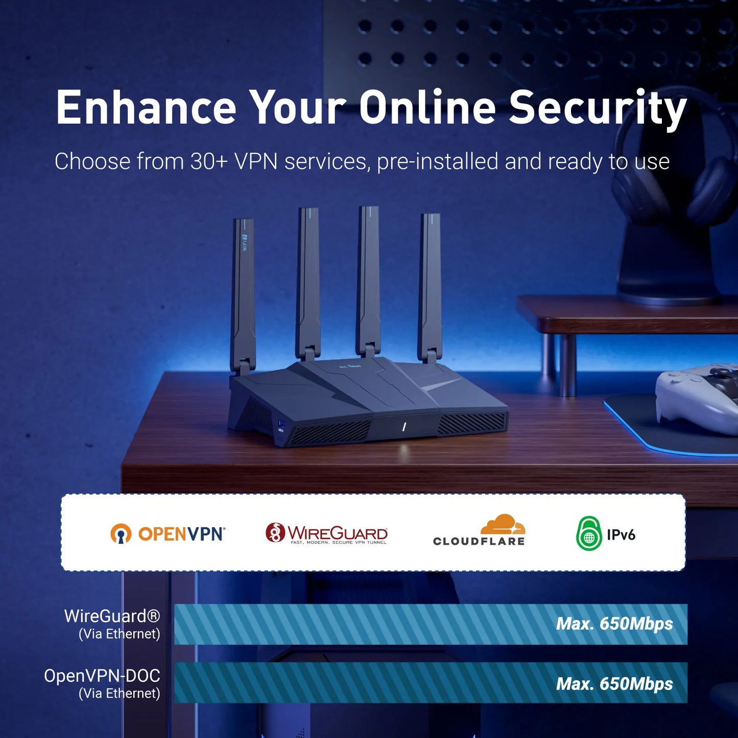 GL.iNet Flint 3e GL-BE6500 WiFi 7 Router VPN for Wireless Internet Dual-band High-Speed Home Router Wi-Fi 7 , 5 x 2.5G Ethernet Port USB3.0 Qualcomm Quad-core 1.5 GHz, Supports ADGuard Home,OpenVPN,WireGuard,OpenWrt