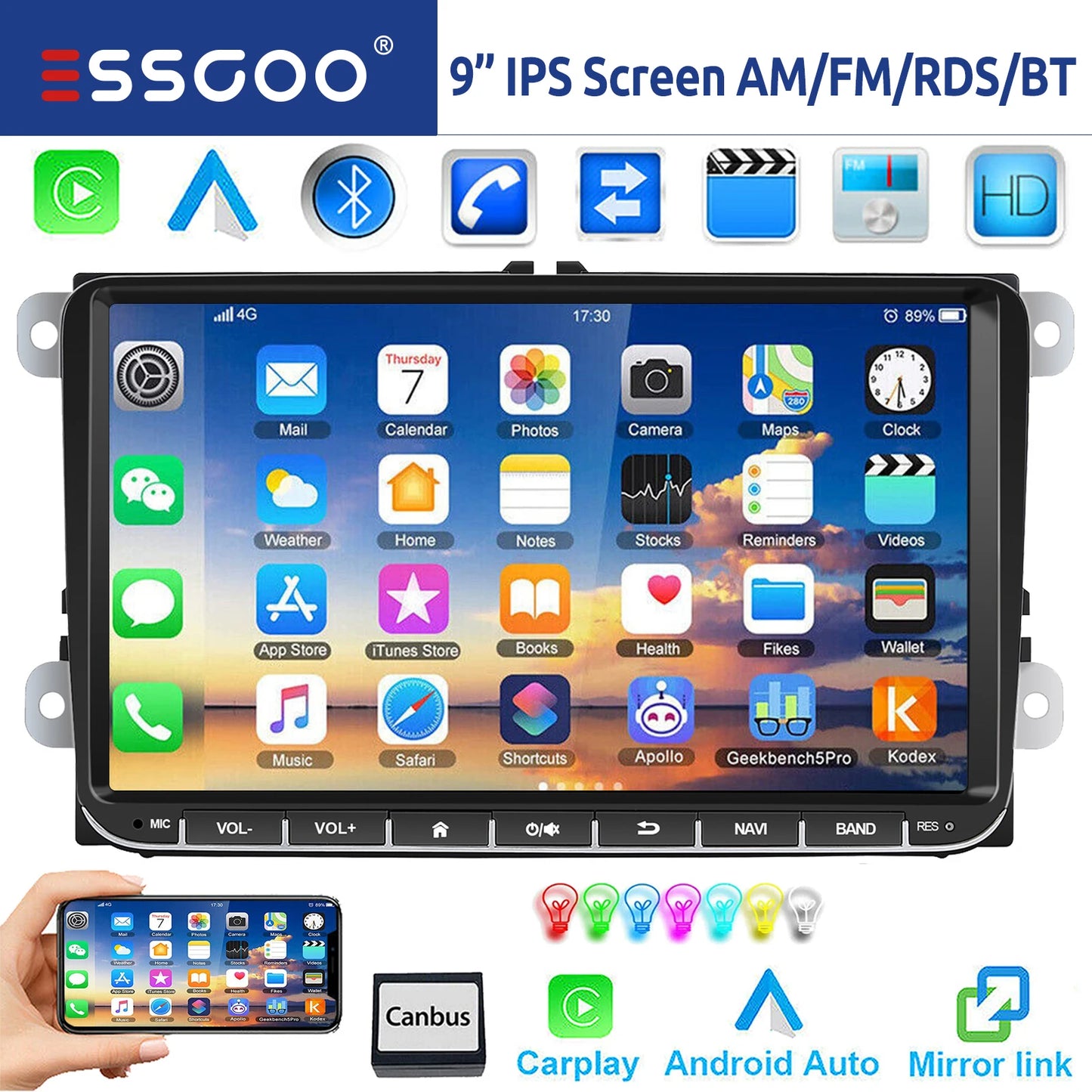 9" Android 15 6G+128G Wireless Carplay Car Stereo GPS NAVI WIFI RDS FM BT EQ for VW Golf 5 6 Passat Polo Touran Tiguan Caddy EOS