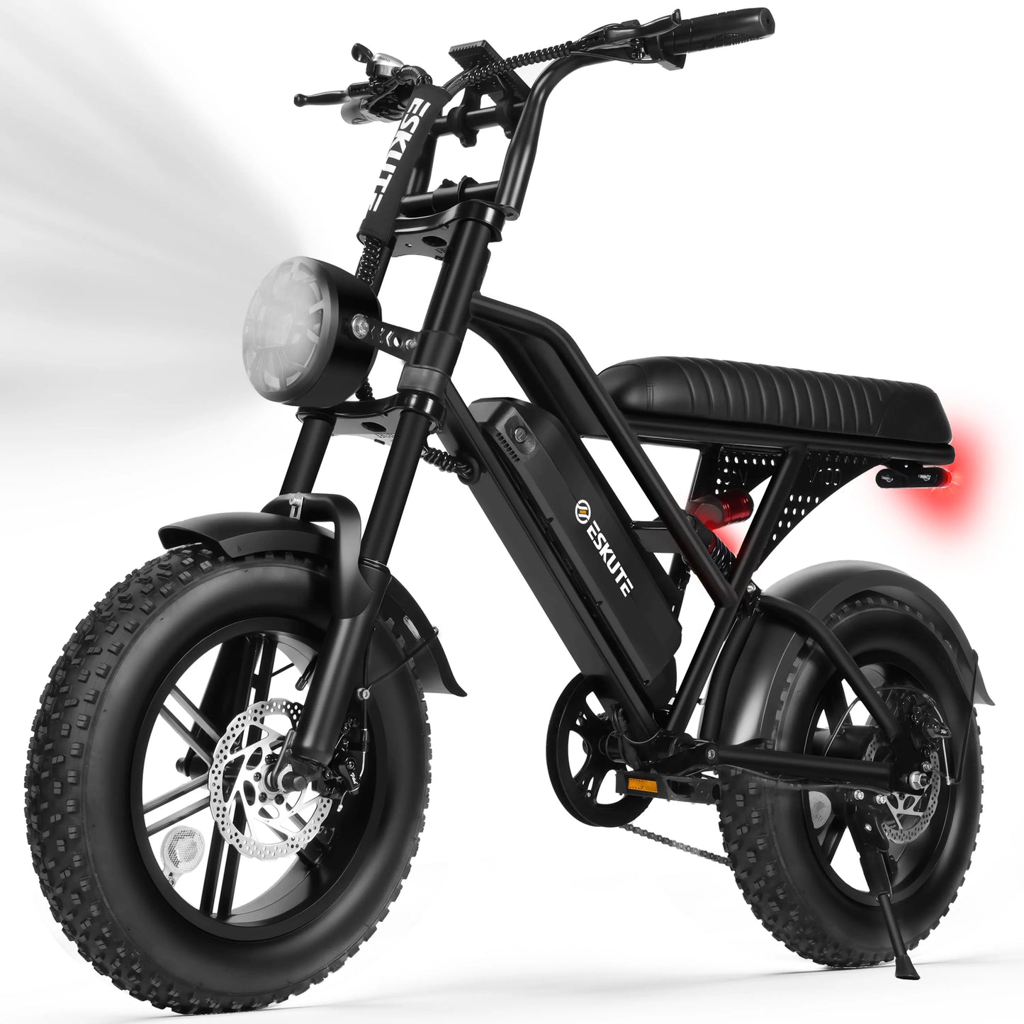 Eskute V100 Electric Dirt Bike, 1500W Peak 28MPH 48V13Ah Battery Motorcycle, All Terrain Dual Suspension E Bike 28MPH Top Speed, Ebike Up to 60 Miles Range, 16"x4" Fat Tire,  7-Speed，UL2849