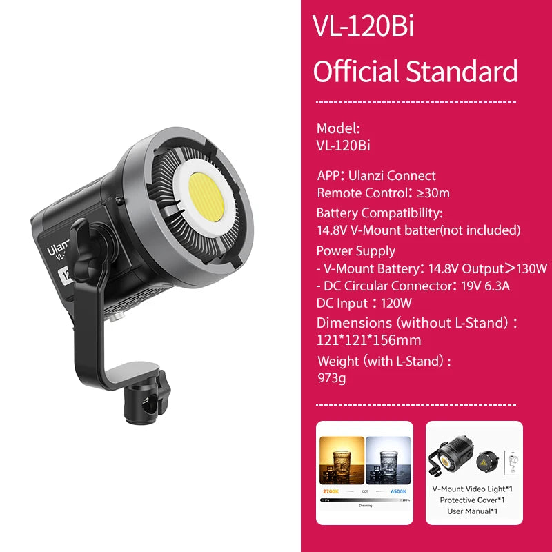 Ulanzi VL120BI Wireless Pro COB Video Light For Studios