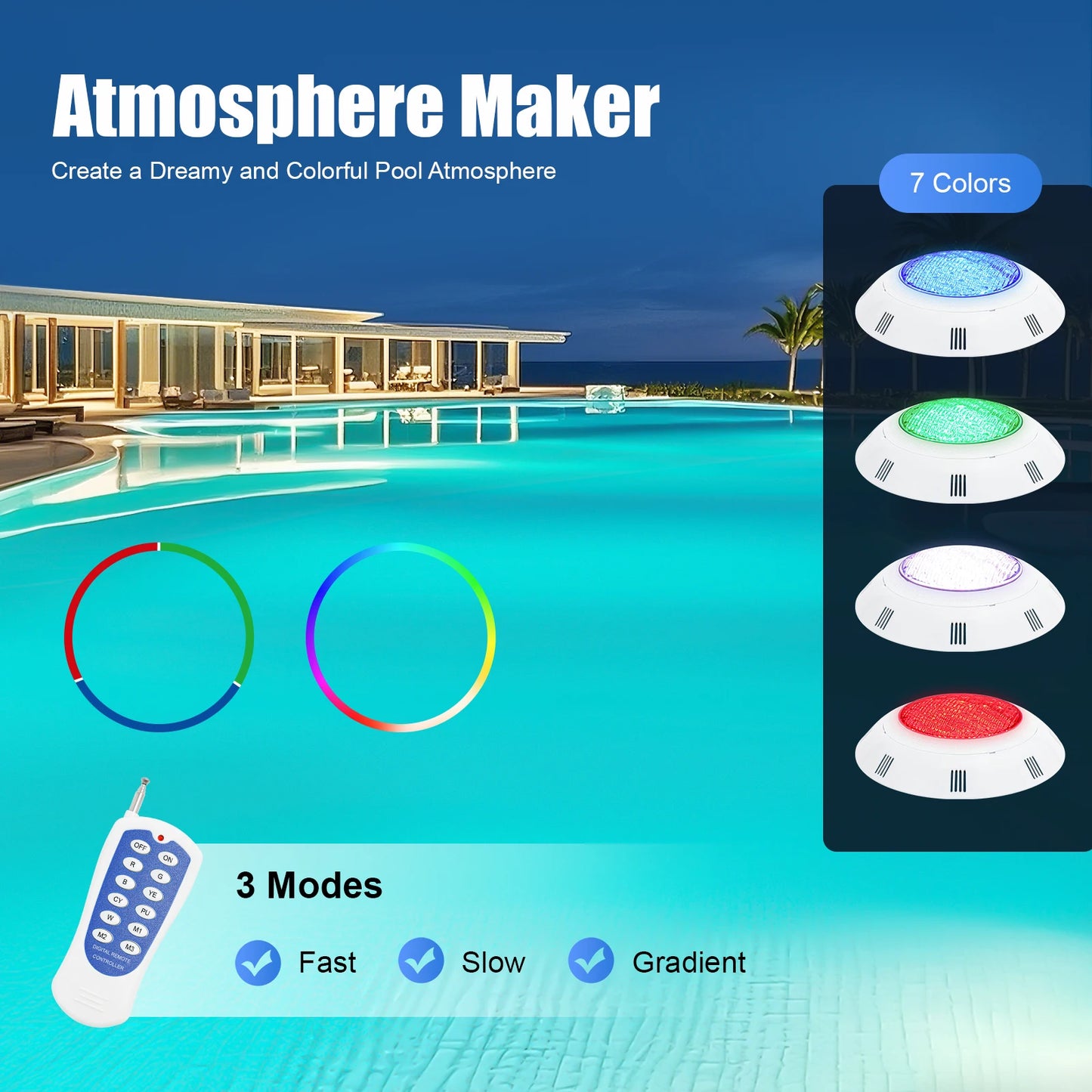 45W & 36W RGB LED Pool Light IP68 Waterproof 460/360 LEDs 2500/3600lm Remote Control for Swimming Pool Fountain Pond