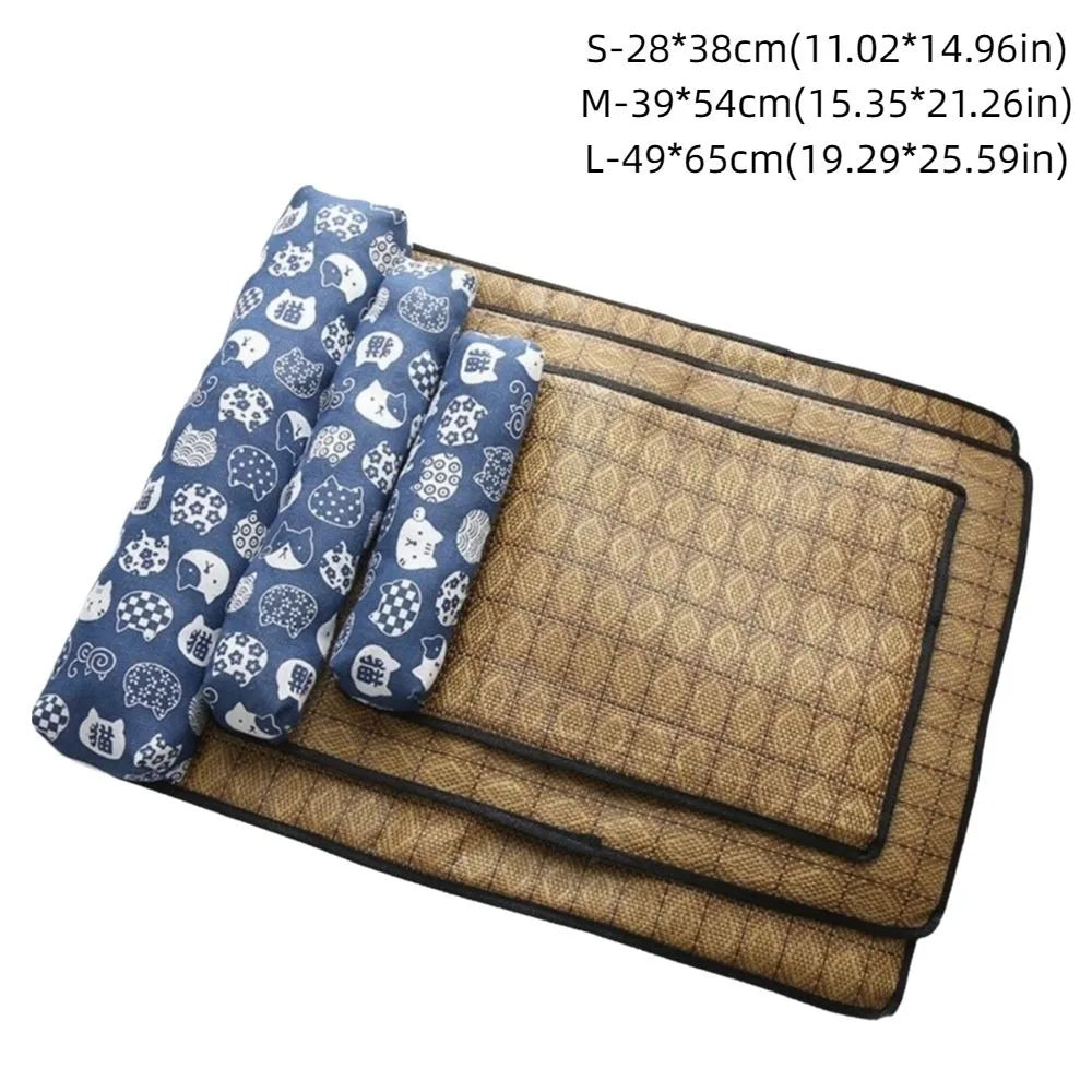 Safe Cute Print Pet Cooling Mats with Pillow Foldable Dog Cooling Mat Breathable Washable Dog Cooling Blanket Summer dog bed cat hammock pet 라탄 dog bed