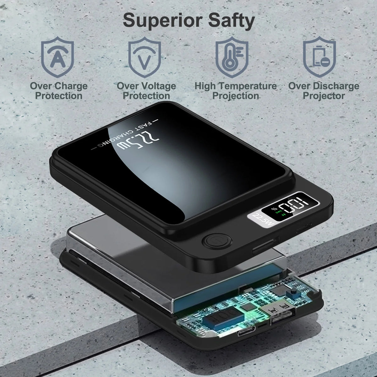 Magnetic Wireless Power Bank With Fast Charging And LED Display