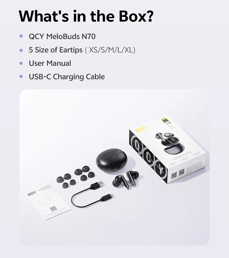 Ship From ES/PL/BR QCY HT18 Wireless Earphones Bluetooth 6.0 MeloBuds N70 Adaptive Hybrid ANC 6 Mics LDAC Hi-Res Audio Earbuds