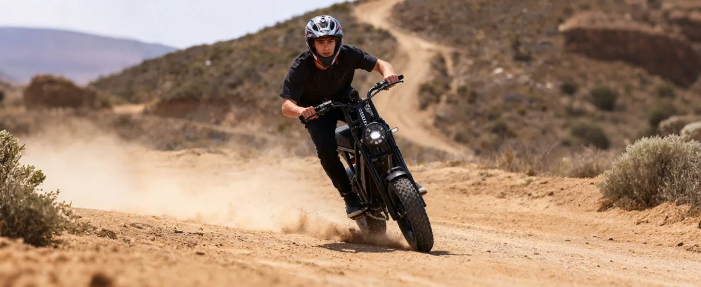 Eskute V100 Electric Dirt Bike, 1500W Peak 28MPH 48V13Ah Battery Motorcycle, All Terrain Dual Suspension E Bike 28MPH Top Speed, Ebike Up to 60 Miles Range, 16"x4" Fat Tire,  7-Speed，UL2849