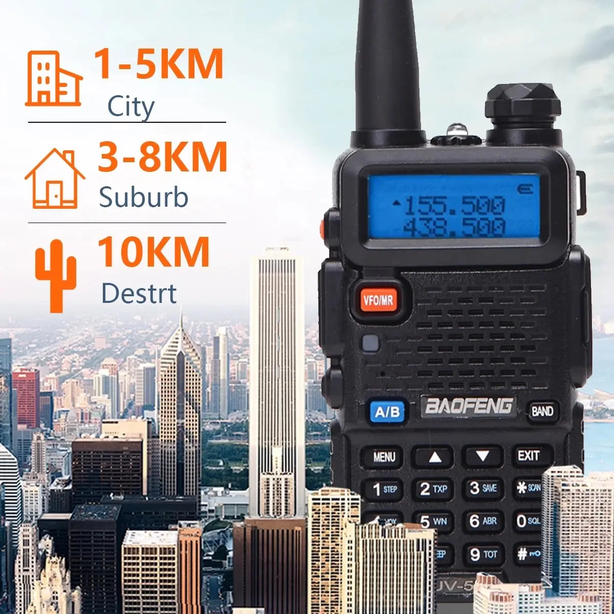 Baofeng UV-5R Dual Band VHF UHF Portable Two-Way Radio Transceiver