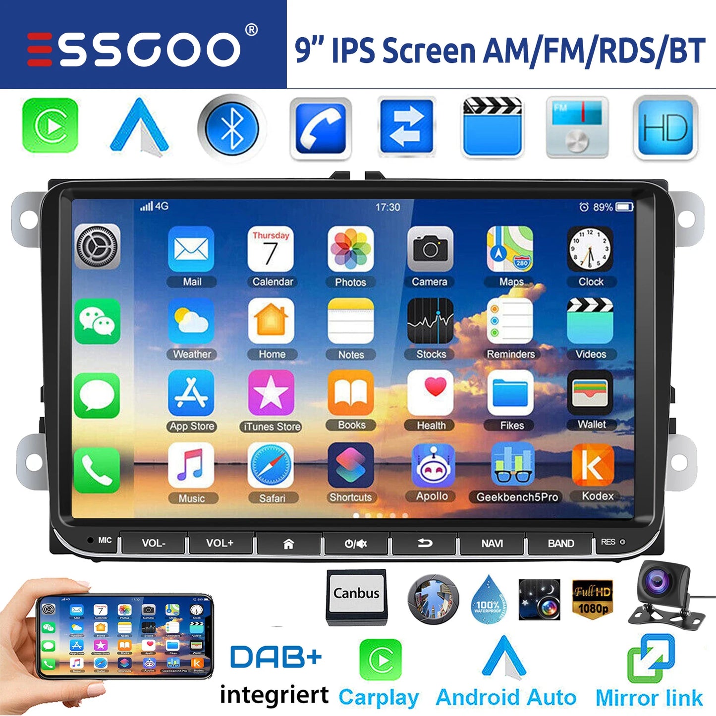 9" Android 15 6G+128G Wireless Carplay Car Stereo GPS NAVI WIFI RDS FM BT EQ for VW Golf 5 6 Passat Polo Touran Tiguan Caddy EOS