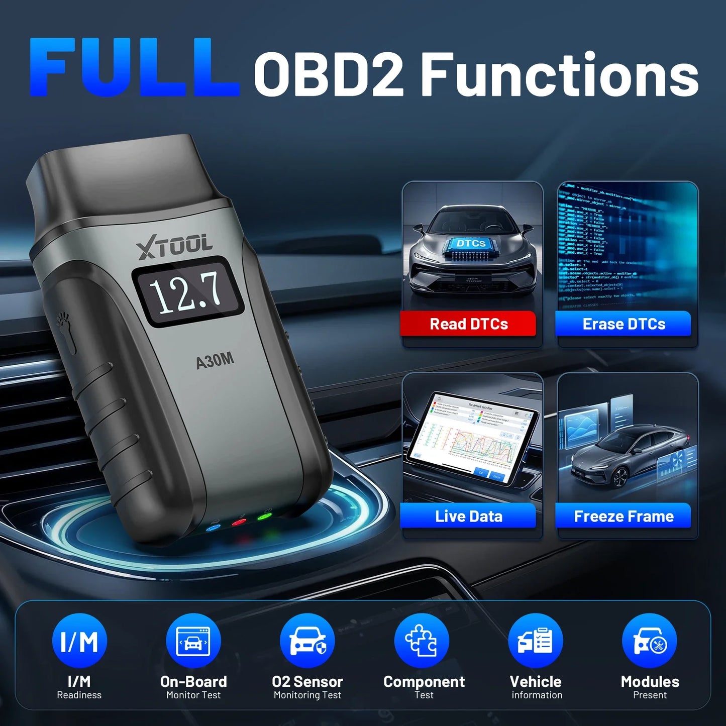 XTOOL Anyscan A30M V2.0 All System Car Diagnostic Tools Bluetooth OBD2 Scanner Active Test 26+ Reset CAN FD Lifetime Free Update
