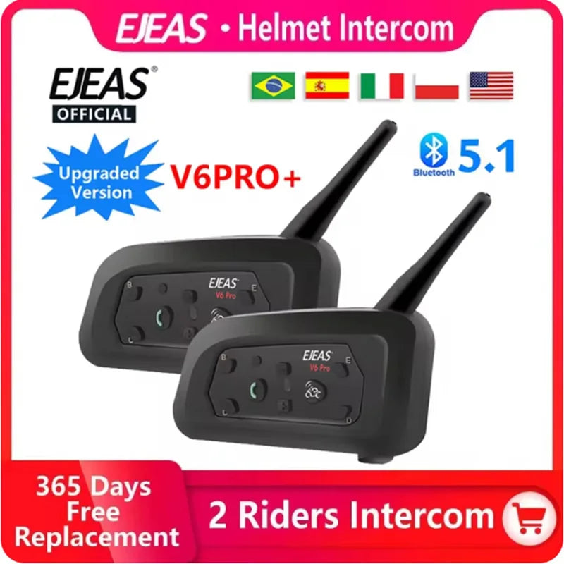 EJEAS V6 Pro Motorcycle Intercom 6 Rider Bluetooth Headset
