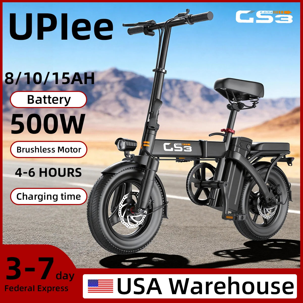 UPlee 14 Inch Electric Bike for Adults 500W Brushless Motor 48V 15AH Portable Battery 20MPH 30 Miles Long Range Lightweight