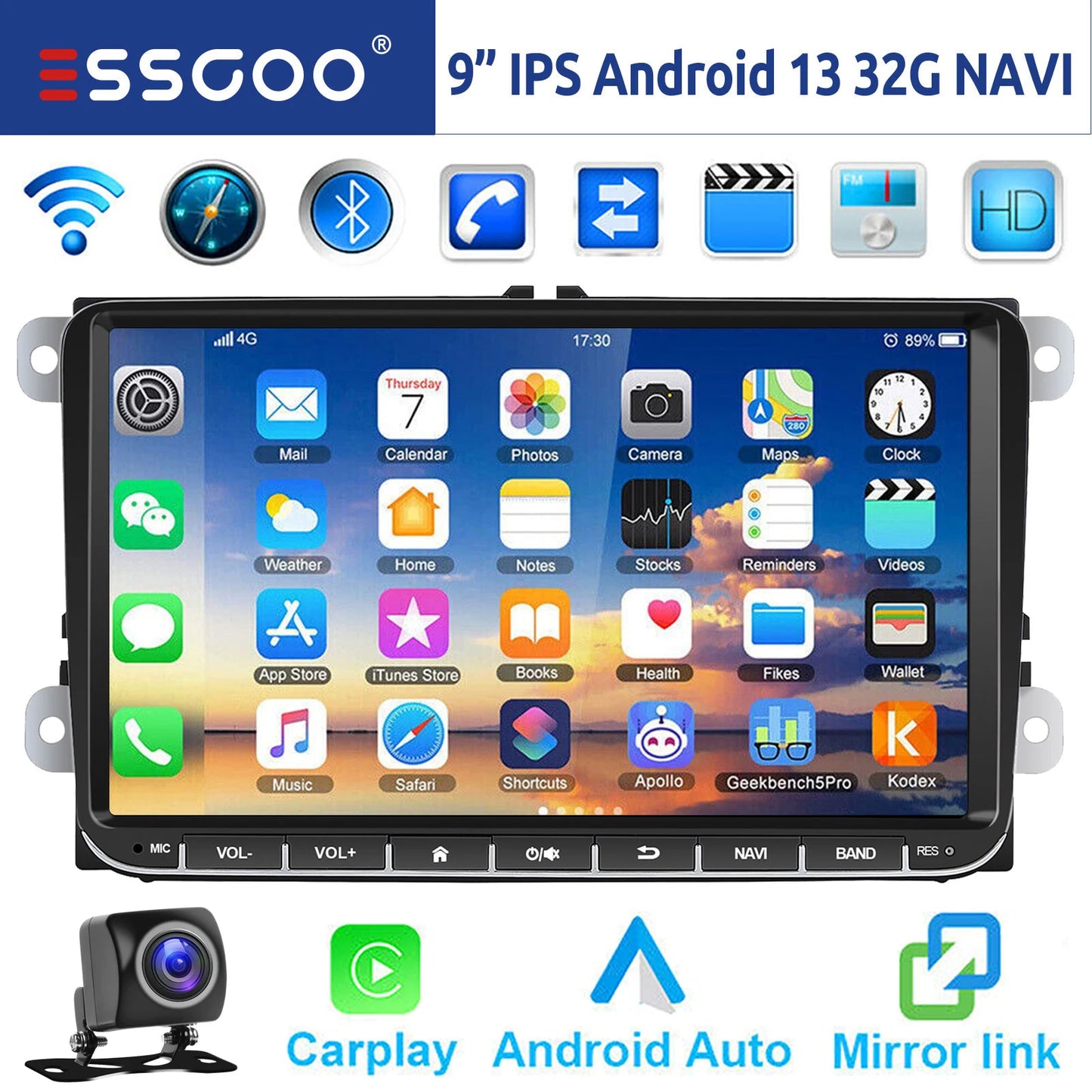 9" Android 15 6G+128G Wireless Carplay Car Stereo GPS NAVI WIFI RDS FM BT EQ for VW Golf 5 6 Passat Polo Touran Tiguan Caddy EOS