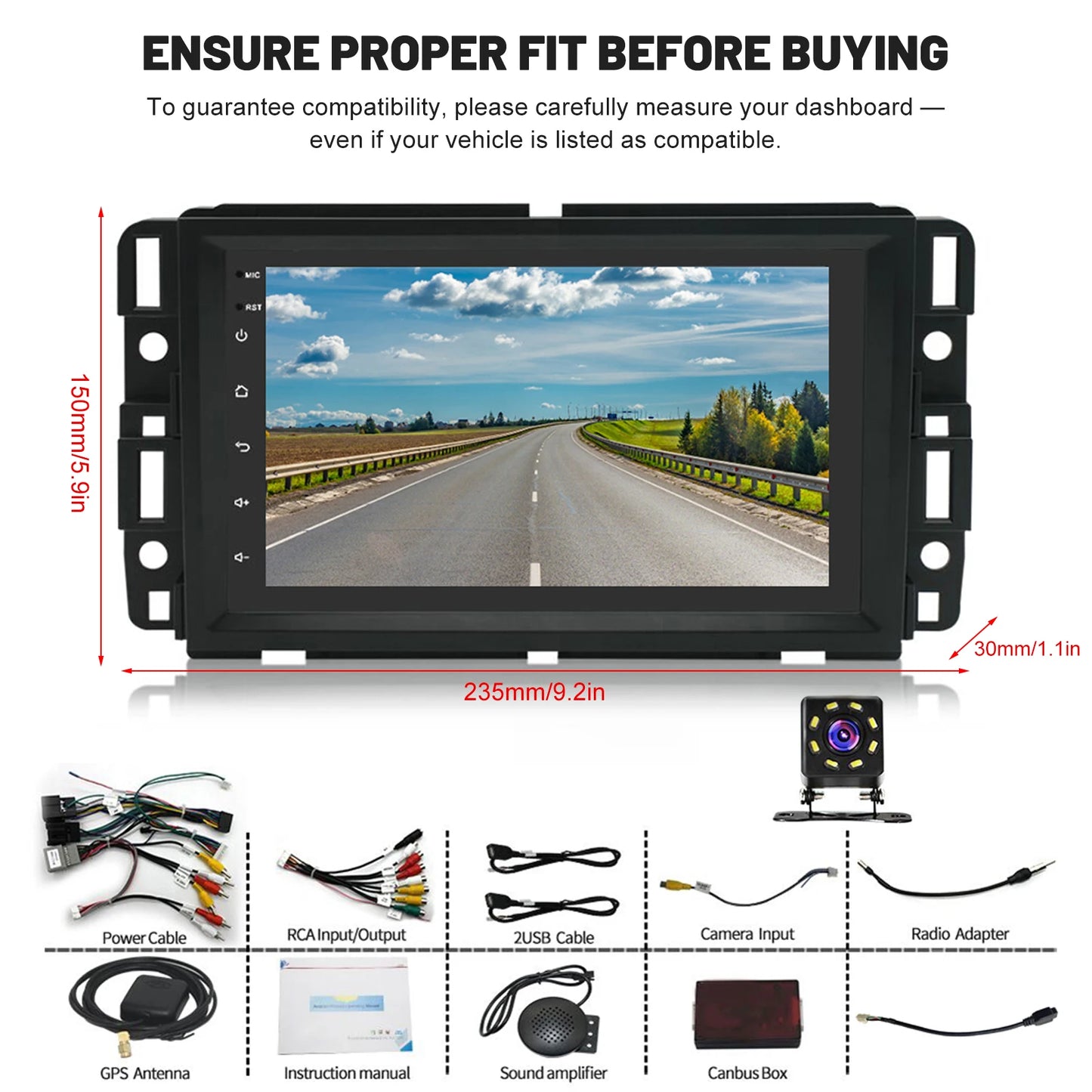 7inch Android 13 Car Touch Stereo Radio 2+32G GPS Navigation Head For Chevy Silverado Suburban Equinox Traverse Colorado GMC Sierra Terrain 2007-2018 Support Wireless Carplay Bluetooth FM WiFi Mirror Link Split Steering Wheel