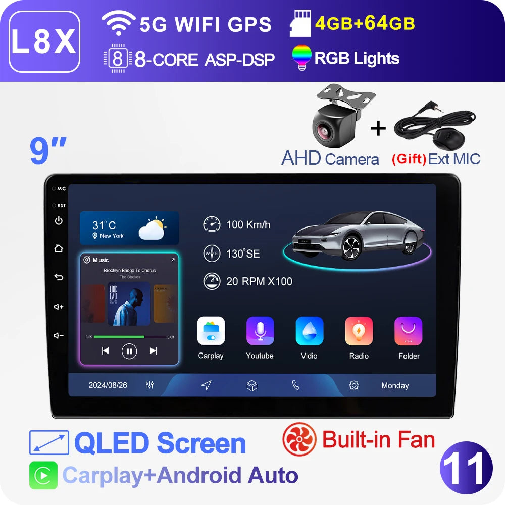 LEHX L3X 5G WIFI 2din 9 inch Android 15 Car Radio Steeo CarPlay gps for Toyota VW Hyundai Kia Honda LADA FIAT Autoradio Headunit