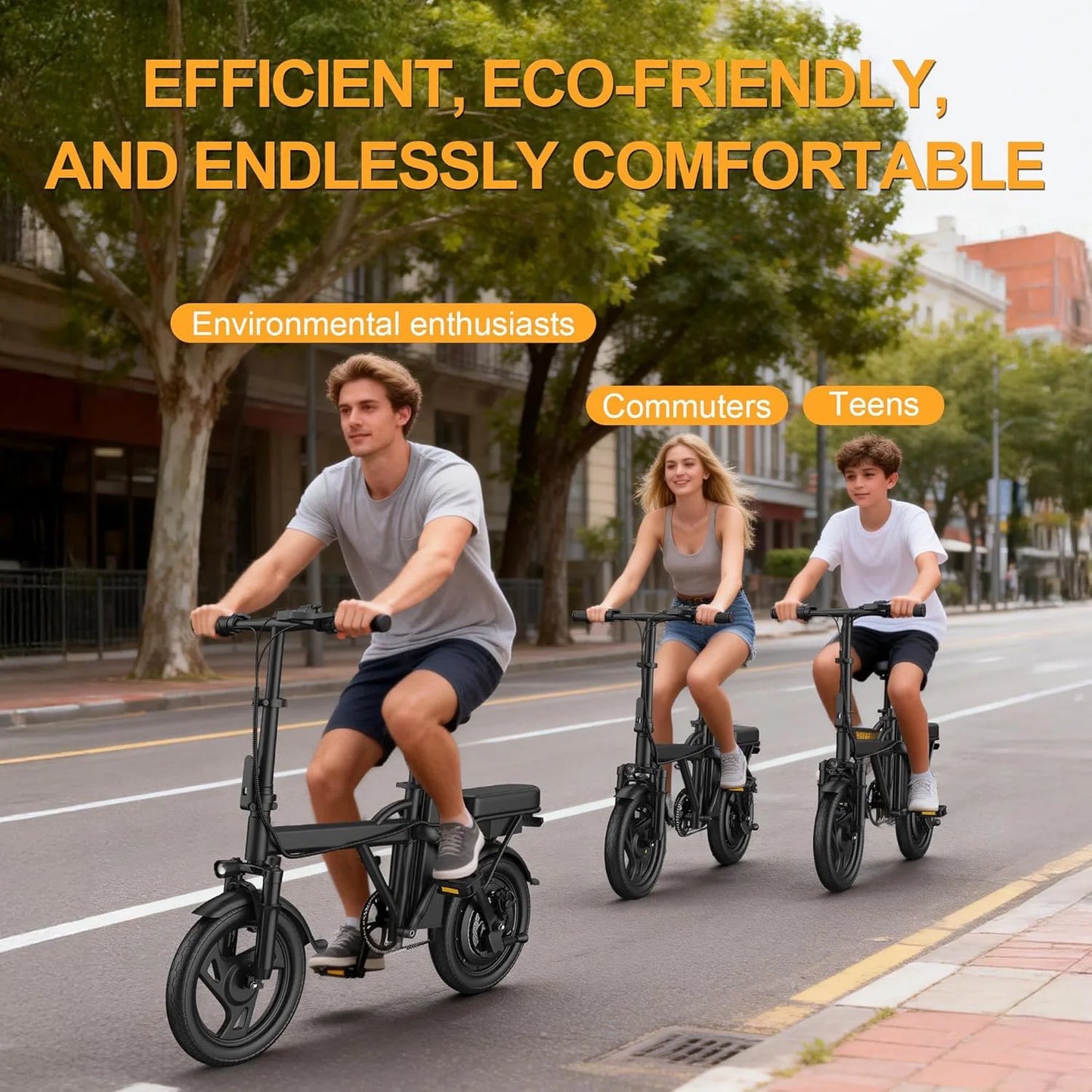 14'' Foldable Electric Bike 500W Motor 48V Battery 22MPH Max Speed 30Miles Long Range with Two Seats for Adult Mini E Bike