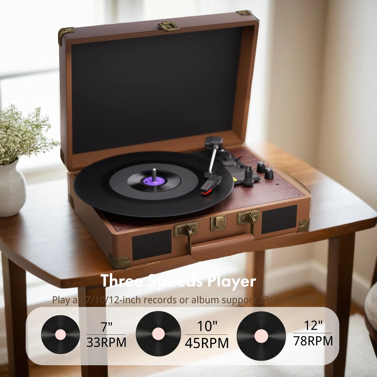 Maio 3 Speed Record Player Built In Stereo Headphone Jack