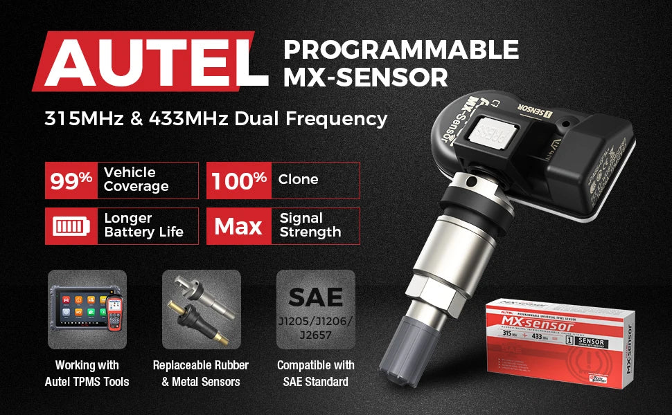 Autel MX-Sensor 433 315MHZ TPMS Sensor MaxiTPMS Tire Pressure Monitor Tester Tire Repair Tools Scanner Programming MX-Sensor