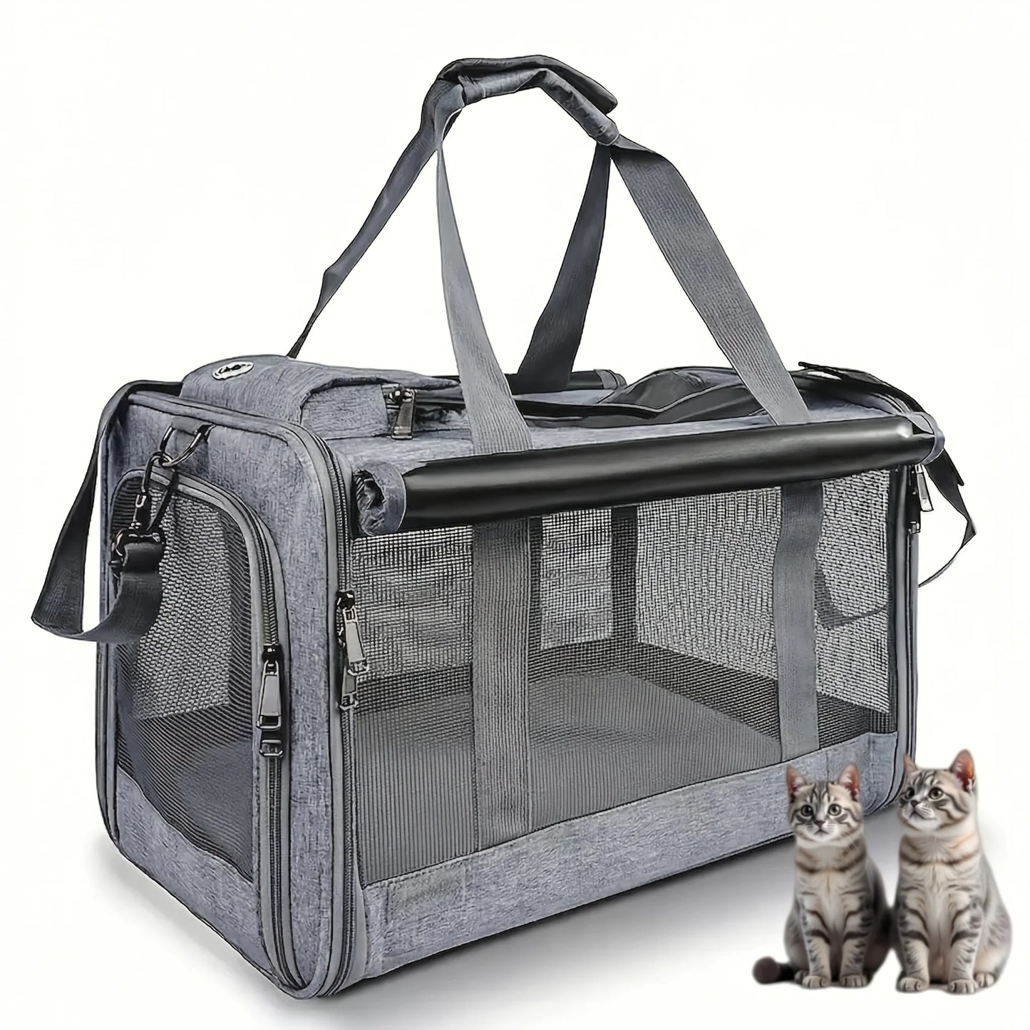 Airline Approved Soft Sided Pet Carrier Bag Collapsible Breathable Mesh Travel Crate for Medium Cats Small Dogs with Free Leash and Collar Set Oxford Cloth Portable Transport Handbag