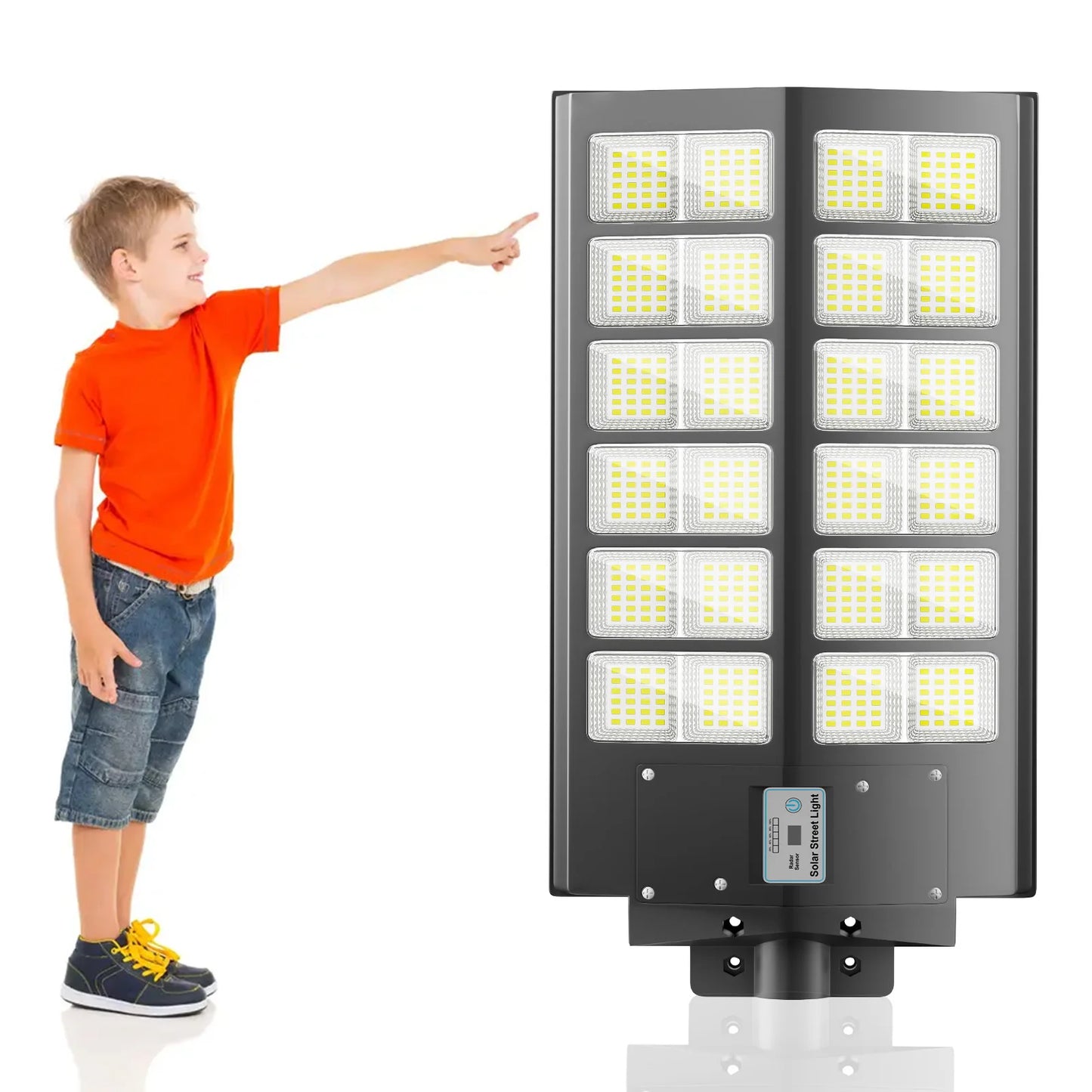 1-Pack 6000W Solar LED Flood Light, Solar Street Light with Motion Sensor & Remote Control, Dusk-to-Dawn Auto On/Off, 3 Brightness Modes, IP65 Waterproof, Easy Installation, Ideal for Yard, Patio, Basketball Court, Parking Lo
