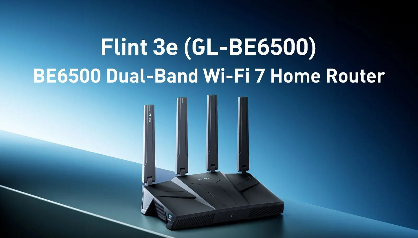GL.iNet Flint 3e GL-BE6500 WiFi 7 Router VPN for Wireless Internet Dual-band High-Speed Home Router Wi-Fi 7 , 5 x 2.5G Ethernet Port USB3.0 Qualcomm Quad-core 1.5 GHz, Supports ADGuard Home,OpenVPN,WireGuard,OpenWrt