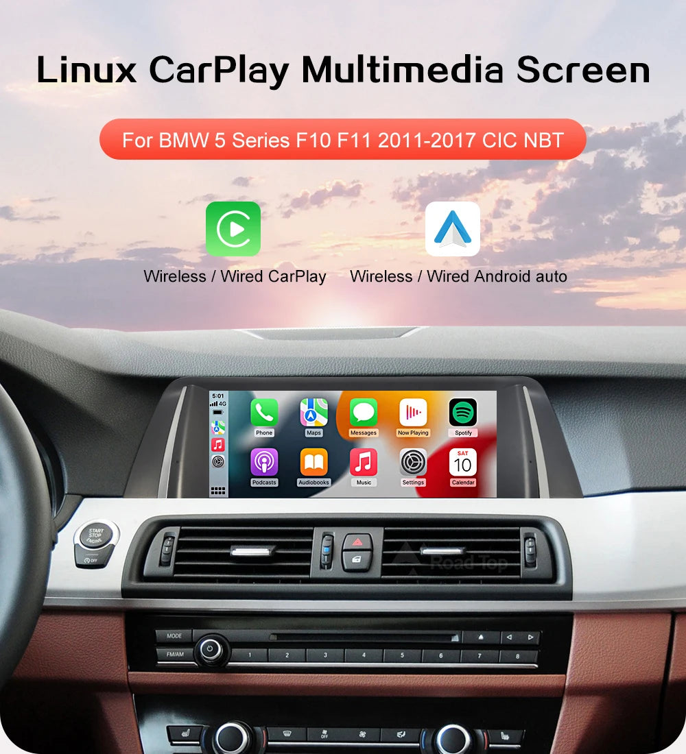 Wireless CarPlay Android Auto Car Radio Multimedia Player Linux Display Screen For BMW 5 Series F10 F11 2012-2017 CIC NBT