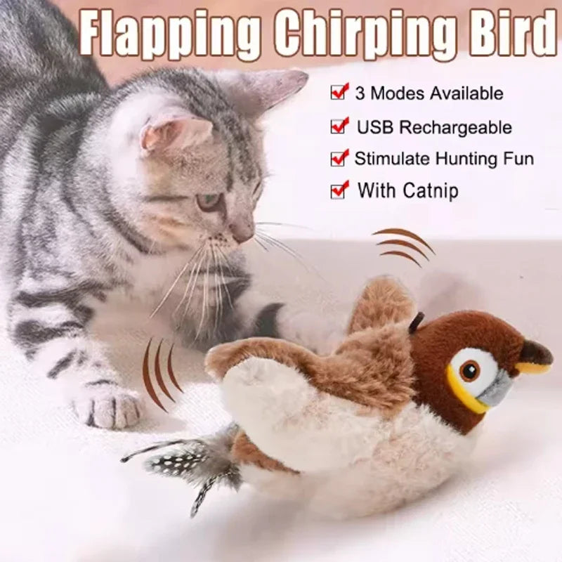 Touch Activated Chirping Plush Bird Interactive Toy For Cats