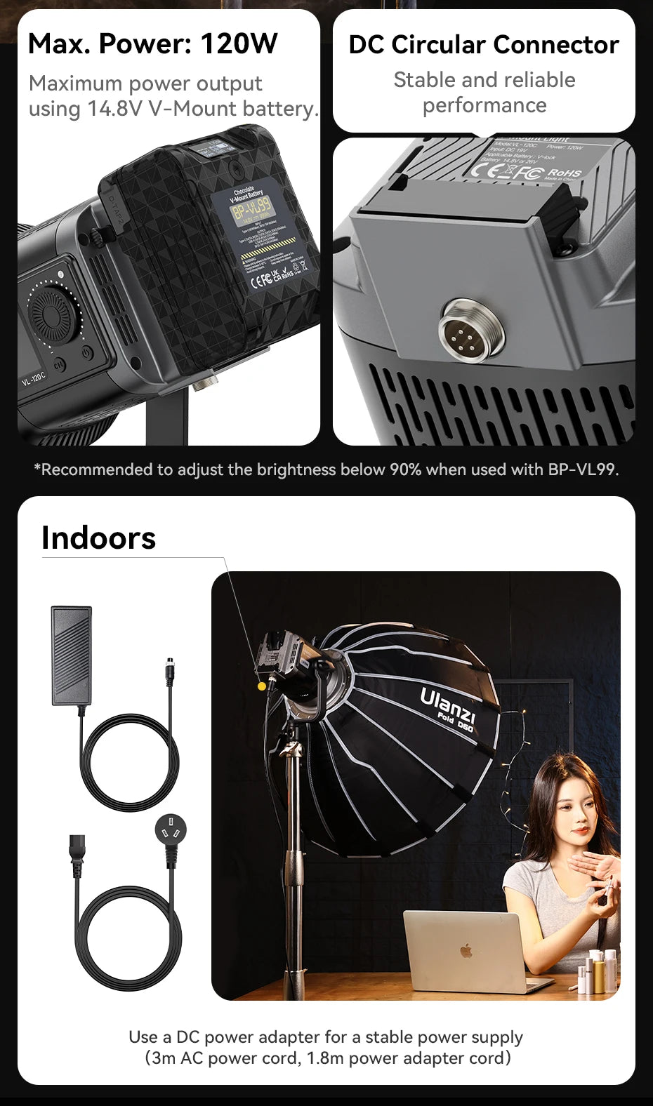 Ulanzi VL120BI Wireless Pro COB Video Light For Studios