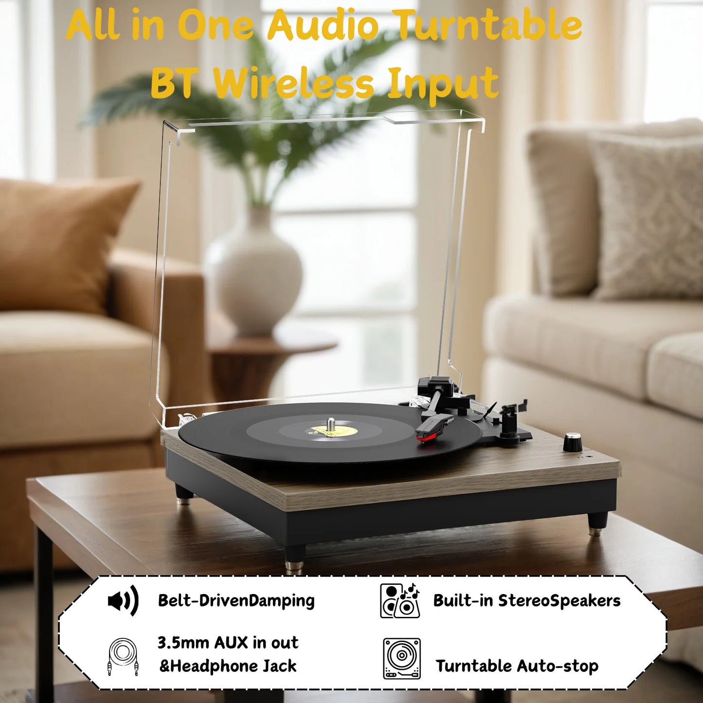 Maio Portable Record Player With Built-In Speakers 3-Speed