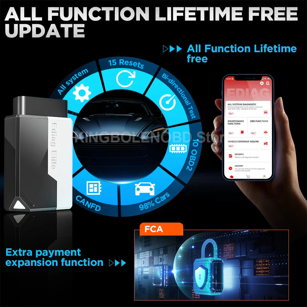 2026 New KINGBOLEN Ediag Elite Lifetime free Car Diagnostic Tools All system 15 Resets Bi-directional CAN FD Auto OBD2 Scanner