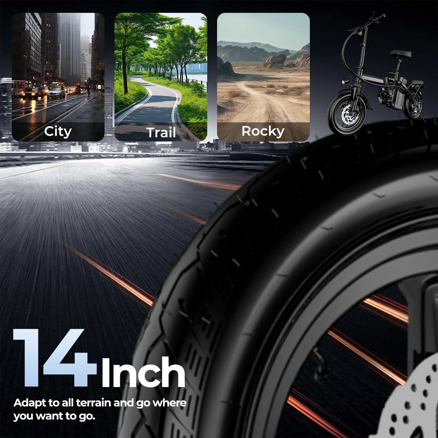 1Year Warranty 500W Adult Electric Bike 20MPH 48V10.4Ah with Dual Disc Brake 14 Inches Folding Electric Bike 22 Mile Range