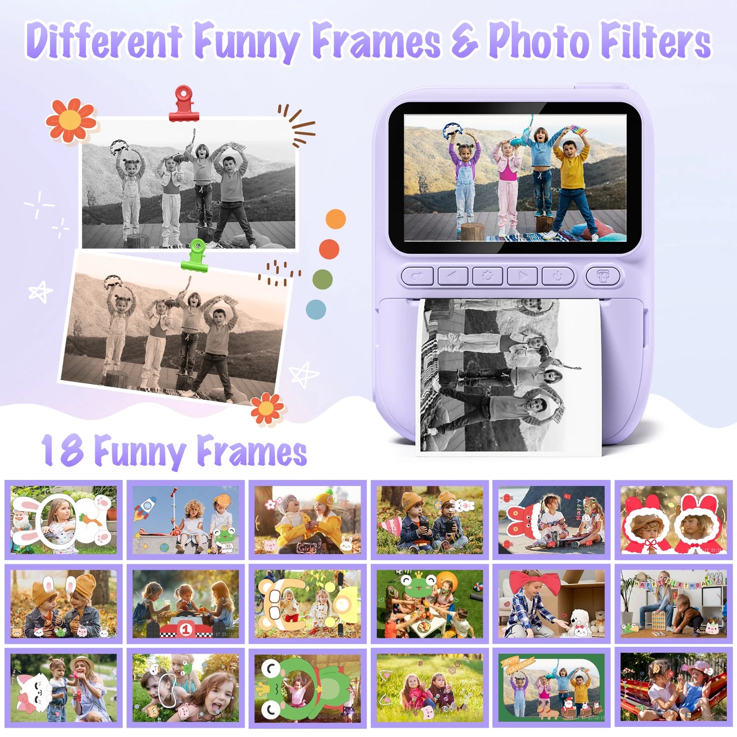 Kids Digital Camera 3.0" Portable Instant Print Camera 32MP HD 1080P Camera Toy Gift For 6-12 Year With 3 Rolls Printer Paper