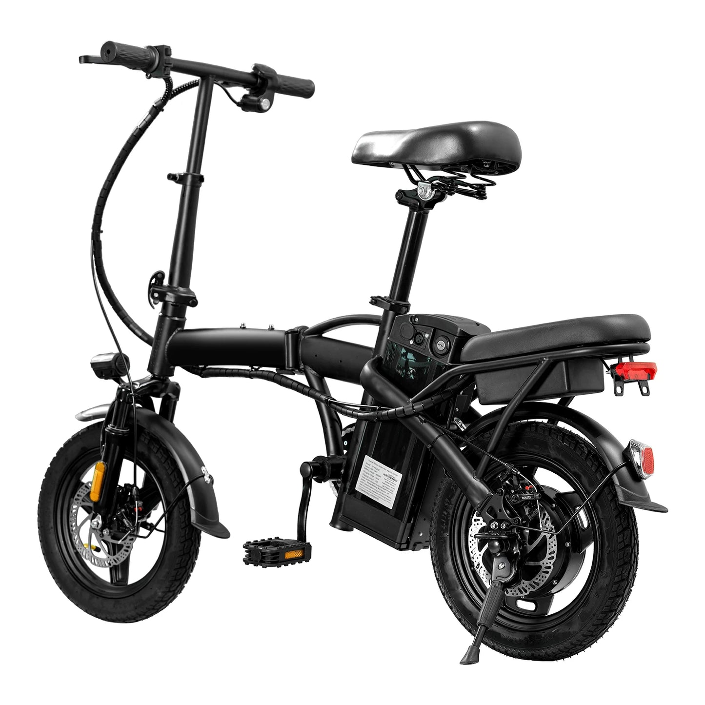T5 14-inch Foldable Electric Bike 48V 750W Peak Power 20MPH 499Wh Long Range Lightweight Ebike with Dual Disc Brake And Basket for Adult Commute 22 Miles