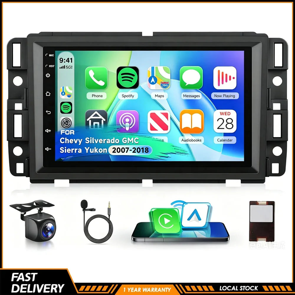 7inch Android 13 Car Touch Stereo Radio 2+32G GPS Navigation Head For Chevy Silverado Suburban Equinox Traverse Colorado GMC Sierra Terrain 2007-2018 Support Wireless Carplay Bluetooth FM WiFi Mirror Link Split Steering Wheel