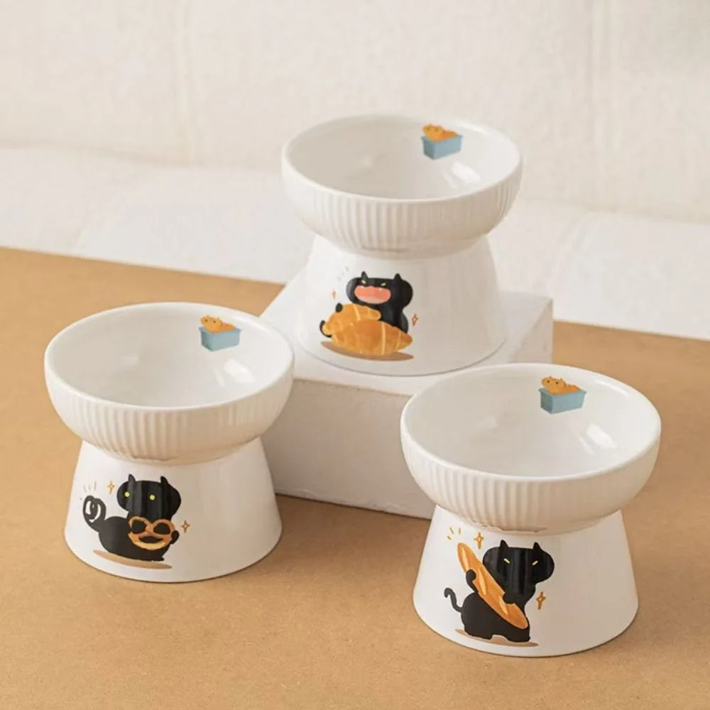 High Foot Pet Bowl Ceramic Slanted Anti Tip Large Capacity Non Slip Feeder Dog Cat Home