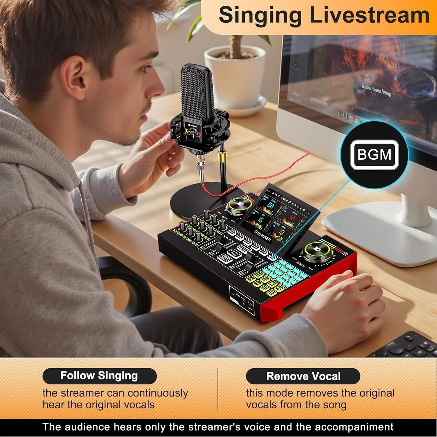 Tenlamp G10 Podcast Equipment Bundle 6 Channel with 3.5mm Microphone and Live Sound Card,RGB Streaming with XLR Gaming Audio Interface Professional Mixer for Podcasting, Influencers, Kols, Singing, Gaming, And Djing for PC Sm