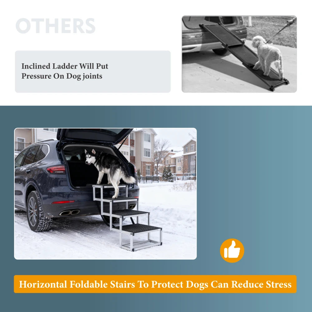 Lightweight Sturdy Foldable Dog Ramp Reinforced Non-Slip Pet Dog Stairs 250lbs Heavy Duty Load Capacity Portable Pet Access Ladder for Cars SUVs Trucks Outdoor Use