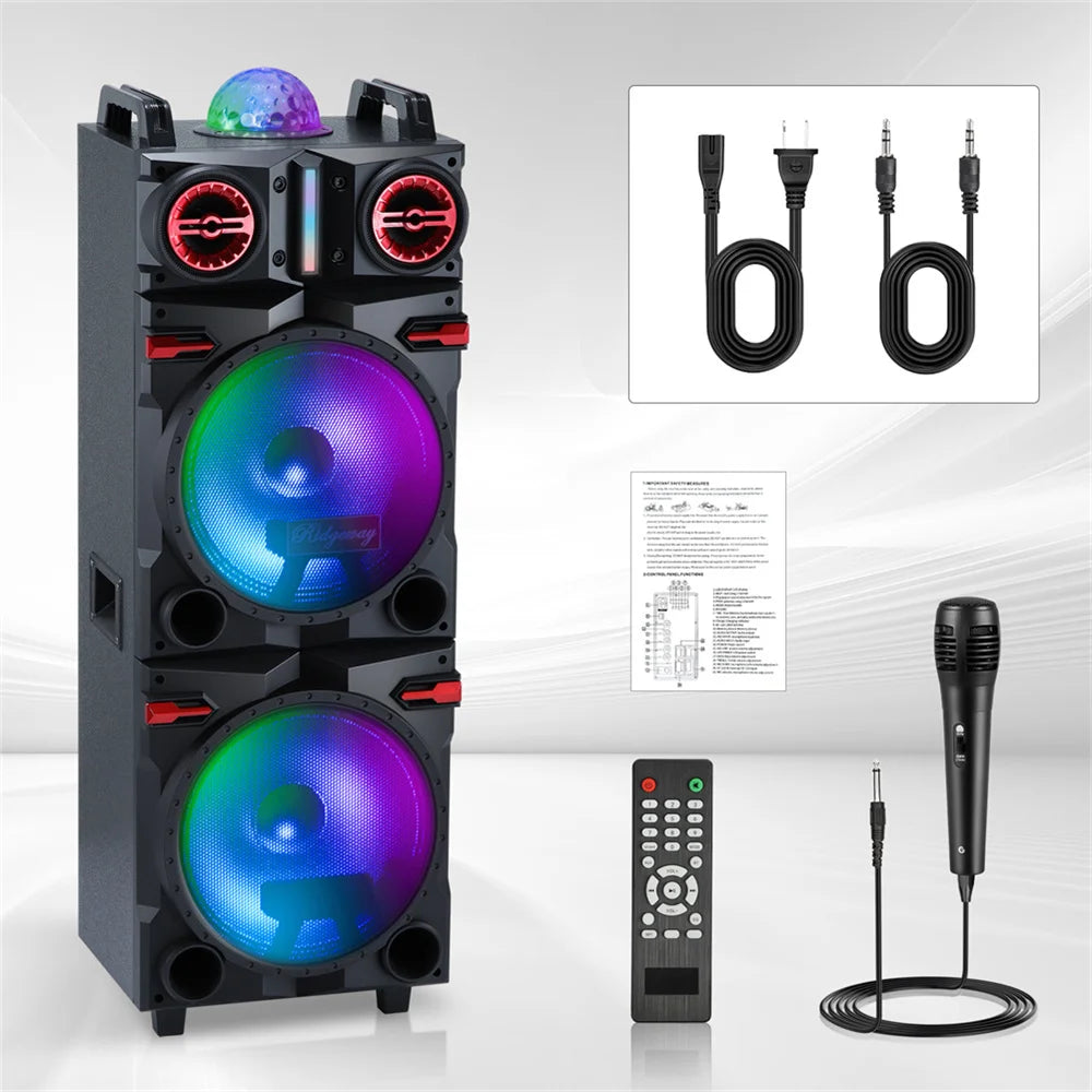9000W Portable Bluetooth Speaker Heavy Bass Sound System Party Dual10" Subwoofer Led Light Rechargeable Loud Dj Speaker