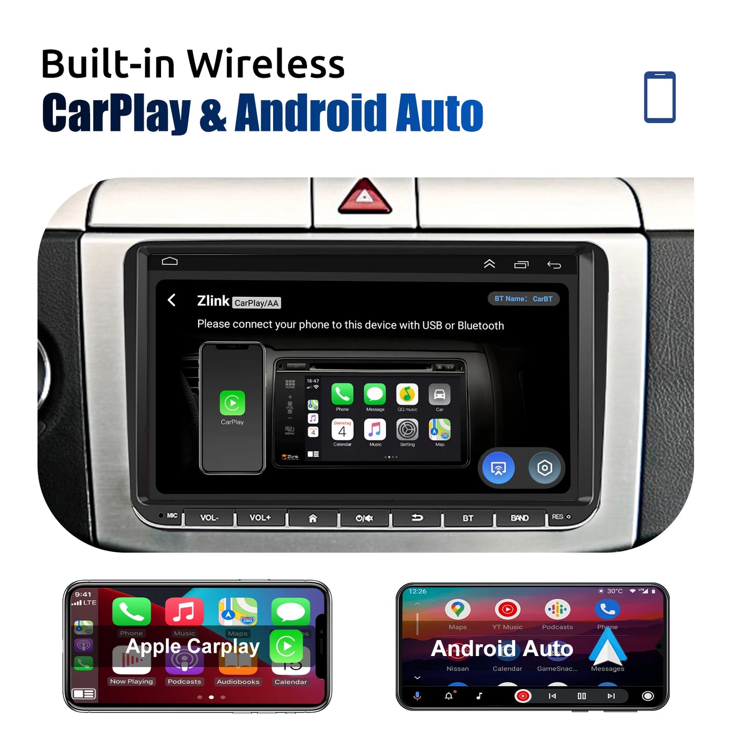 9" Android 15 6G+128G Wireless Carplay Car Stereo GPS NAVI WIFI RDS FM BT EQ for VW Golf 5 6 Passat Polo Touran Tiguan Caddy EOS