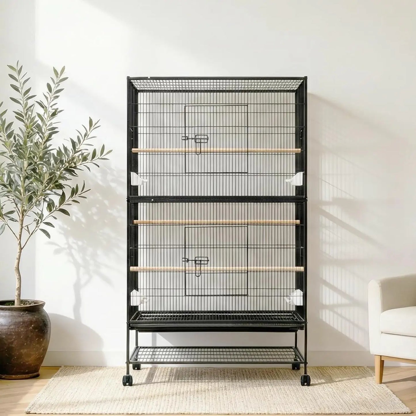 61" H Large Bird Cage with Rolling Storage Stands, Feed Bowls, Wide Tall Parakeet Cage for Parakeets, Parrot, Conures, Cockatiel