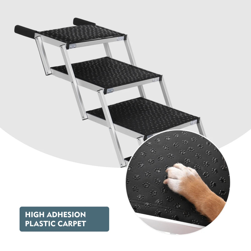 Lightweight Sturdy Foldable Dog Ramp Reinforced Non-Slip Pet Dog Stairs 250lbs Heavy Duty Load Capacity Portable Pet Access Ladder for Cars SUVs Trucks Outdoor Use