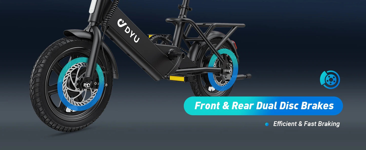 【1 Year Warranty】DYU C3 14 inch Folding Electric Bicycle Peak 500W Motor 280WH Battery Electric Bike,20mph City E-bike UL2849