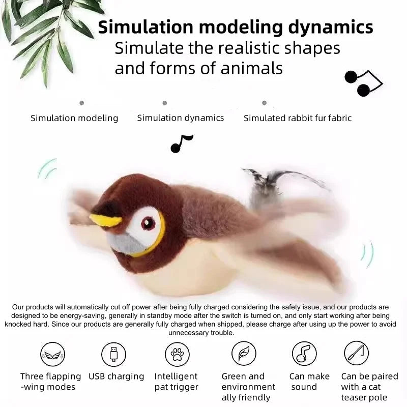 Touch Activated Chirping Plush Bird Interactive Toy For Cats