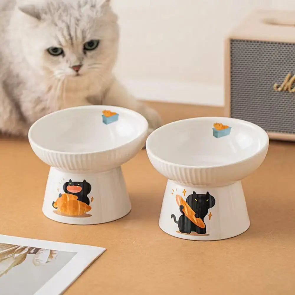 High Foot Pet Bowl Ceramic Slanted Anti Tip Large Capacity Non Slip Feeder Dog Cat Home