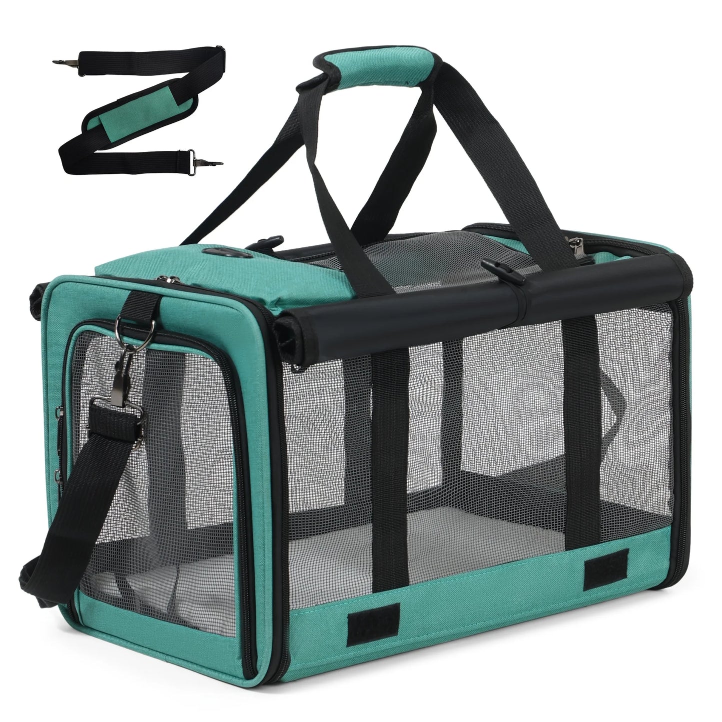 Airline Approved Soft Sided Pet Carrier Bag Collapsible Breathable Mesh Travel Crate for Medium Cats Small Dogs with Free Leash and Collar Set Oxford Cloth Portable Transport Handbag