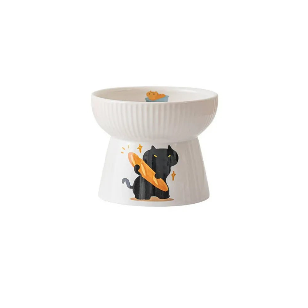 High Foot Pet Bowl Ceramic Slanted Anti Tip Large Capacity Non Slip Feeder Dog Cat Home