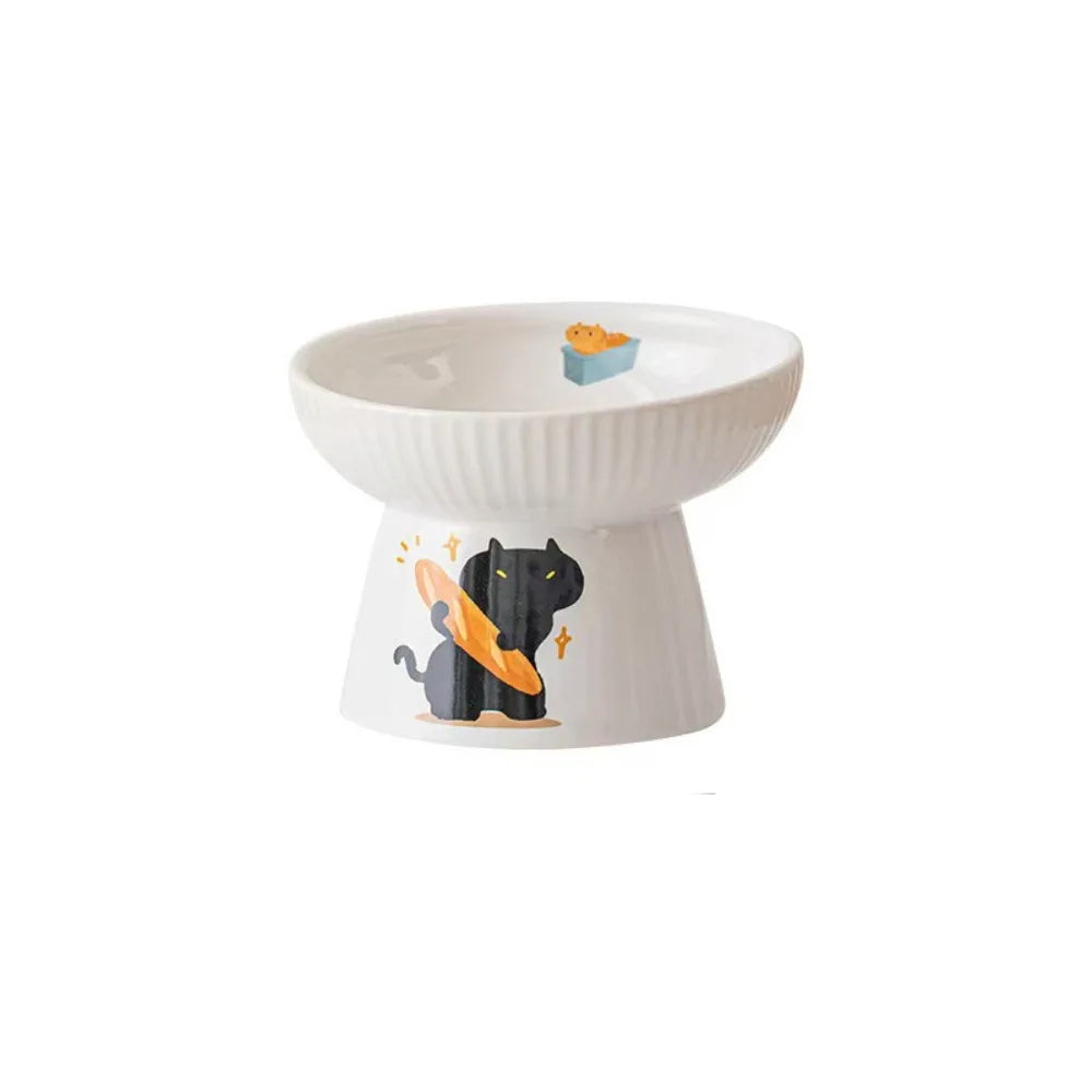 High Foot Pet Bowl Ceramic Slanted Anti Tip Large Capacity Non Slip Feeder Dog Cat Home
