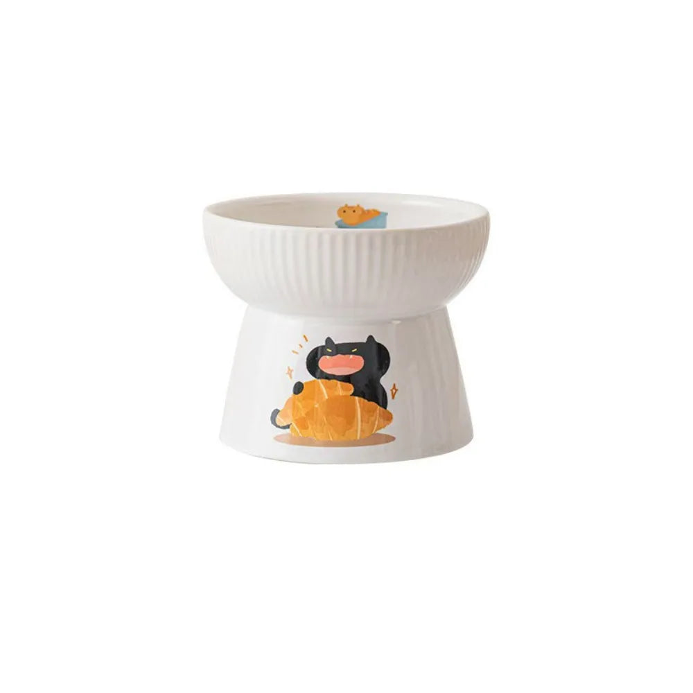 High Foot Pet Bowl Ceramic Slanted Anti Tip Large Capacity Non Slip Feeder Dog Cat Home