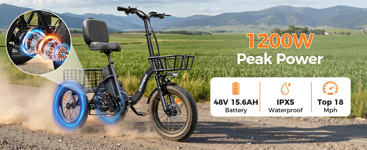 EILLEO SPACEWALK Folding Electric Tricycle with Cargo Basket